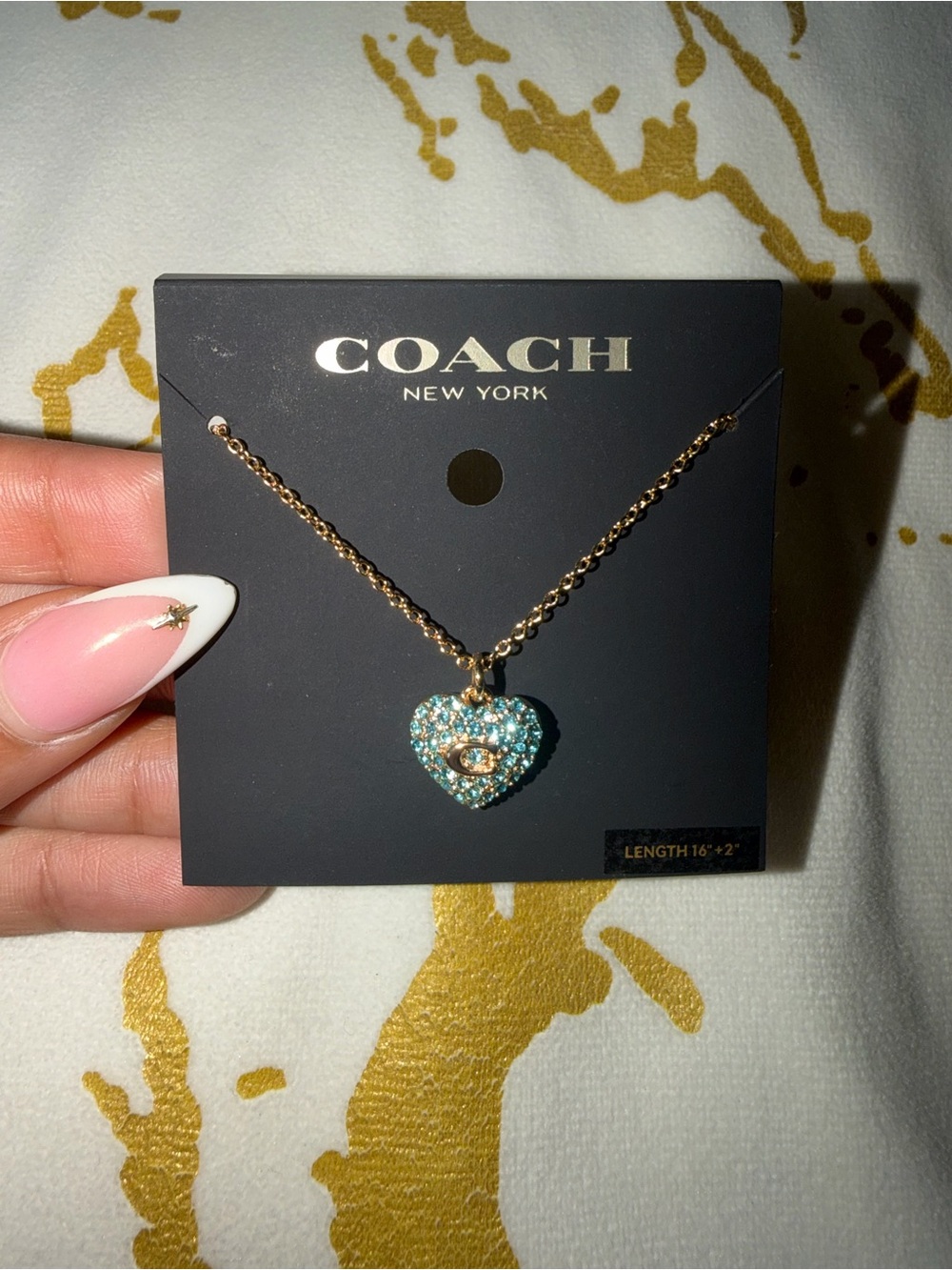 COACH Turquoise Crystal Heart Necklace